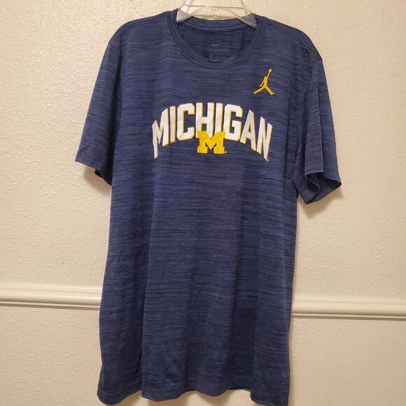 Michigan The Nike Tee Jordan Logo Tshirt Dri Fit Blue Men's Size M Medium - Picture 1 of 13